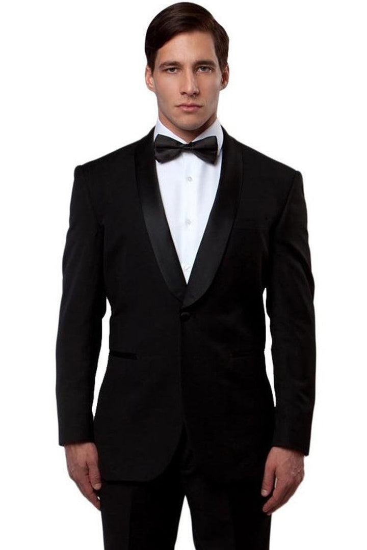 Men's Bryan Michaels Slim-Fit Black Shawl Lapel Tuxedo - Elegant Mensattire