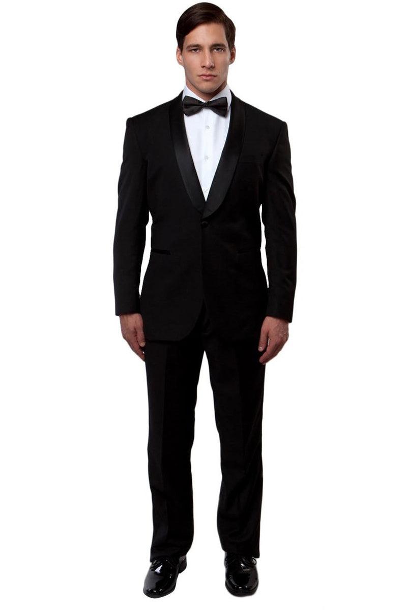 Men's Bryan Michaels Slim-Fit Black Shawl Lapel Tuxedo - Elegant Mensattire