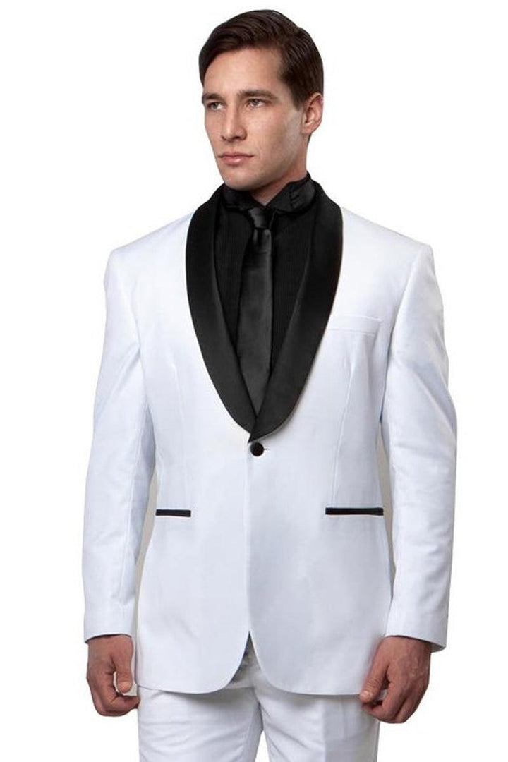 Men's Bryan Michaels White & Black Slim Fit Classic Shawl Lapel Tux - Elegant Mensattire