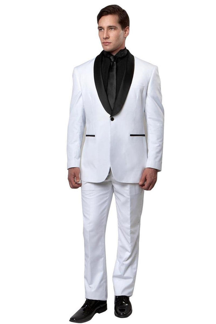 Men's Bryan Michaels White & Black Slim Fit Classic Shawl Lapel Tux - Elegant Mensattire