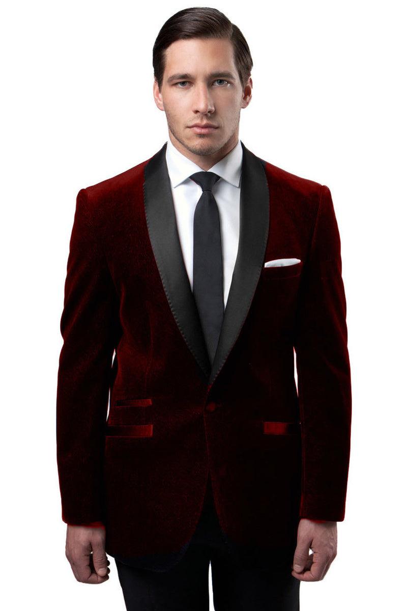 Men's Burgundy Tuxedo Jacket w/Velvet Shawl Collar by Tazio - Elegant Mensattire