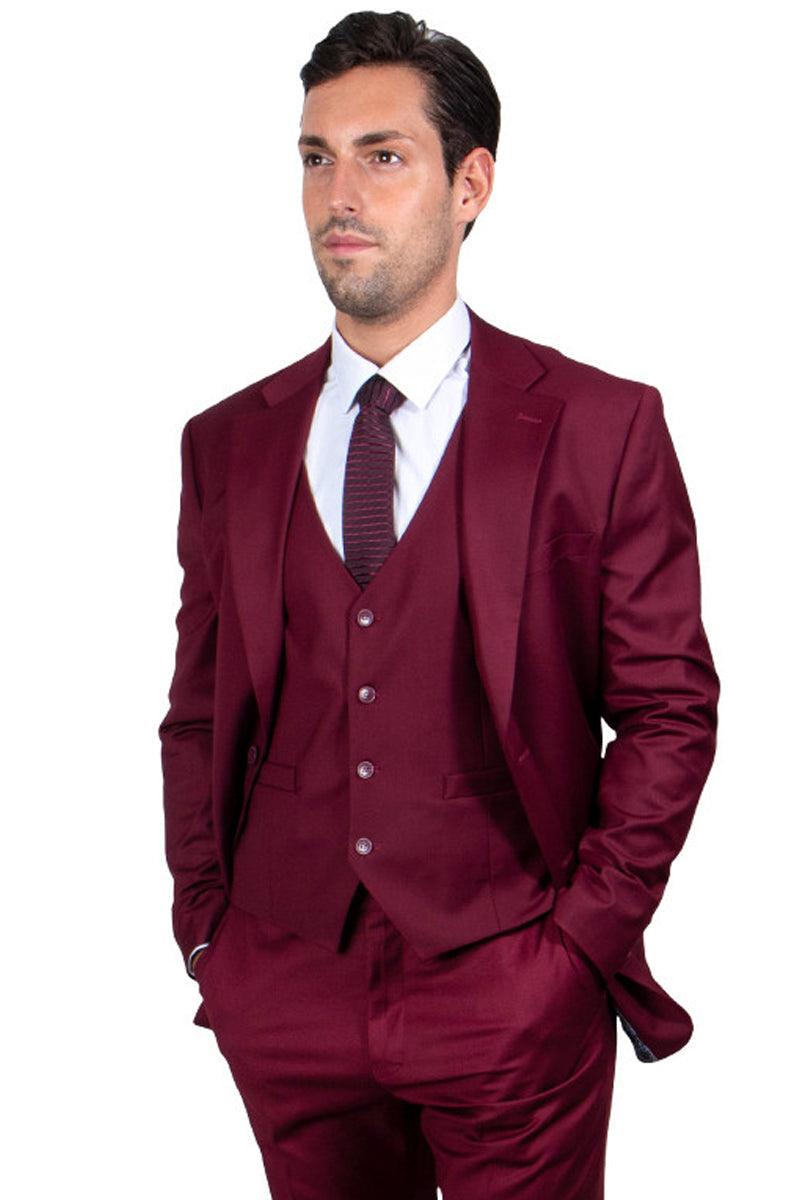 Men's Burgundy Vested Stacy Adams Suit - 2 Button Basic - Elegant Mensattire