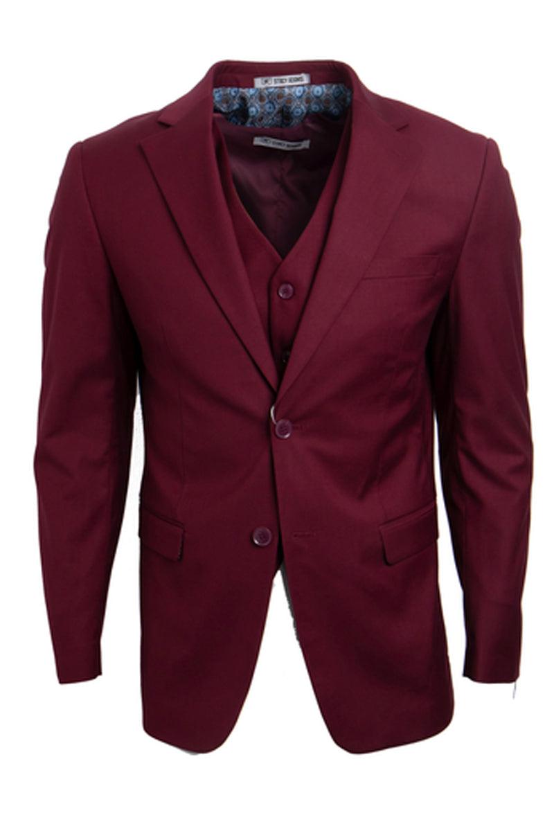 Men's Burgundy Vested Stacy Adams Suit - 2 Button Basic - Elegant Mensattire