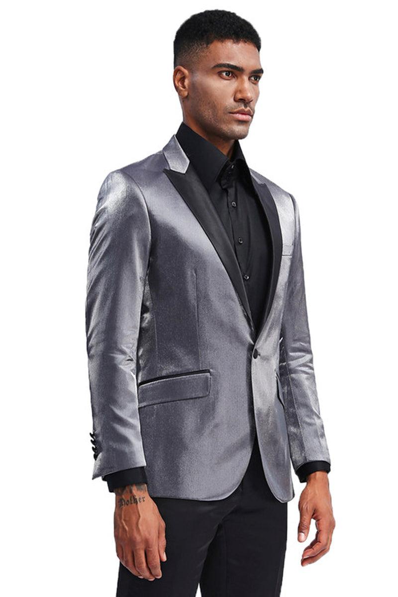 "Men's Charcoal Grey Satin Tuxedo Jacket: Elegant Slim Fit for Weddings & Proms" - Tazio - Elegant Mensattire