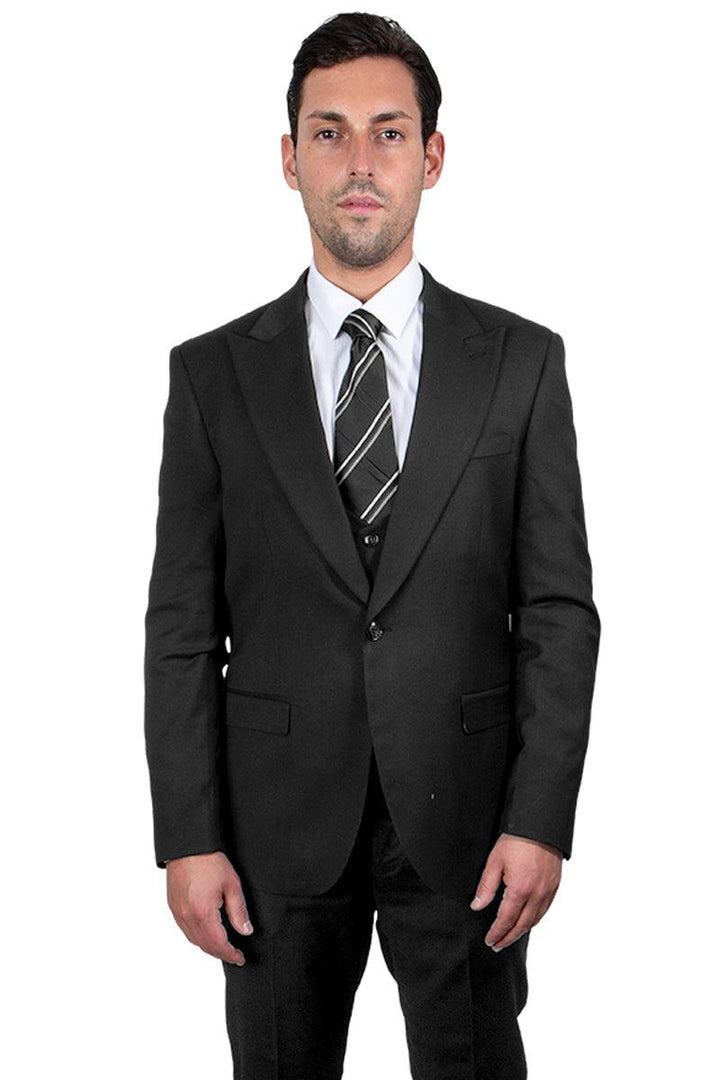 Men's Charcoal Stacy Adams Vested 1-Button Peak Lapel Suit - Elegant Mensattire