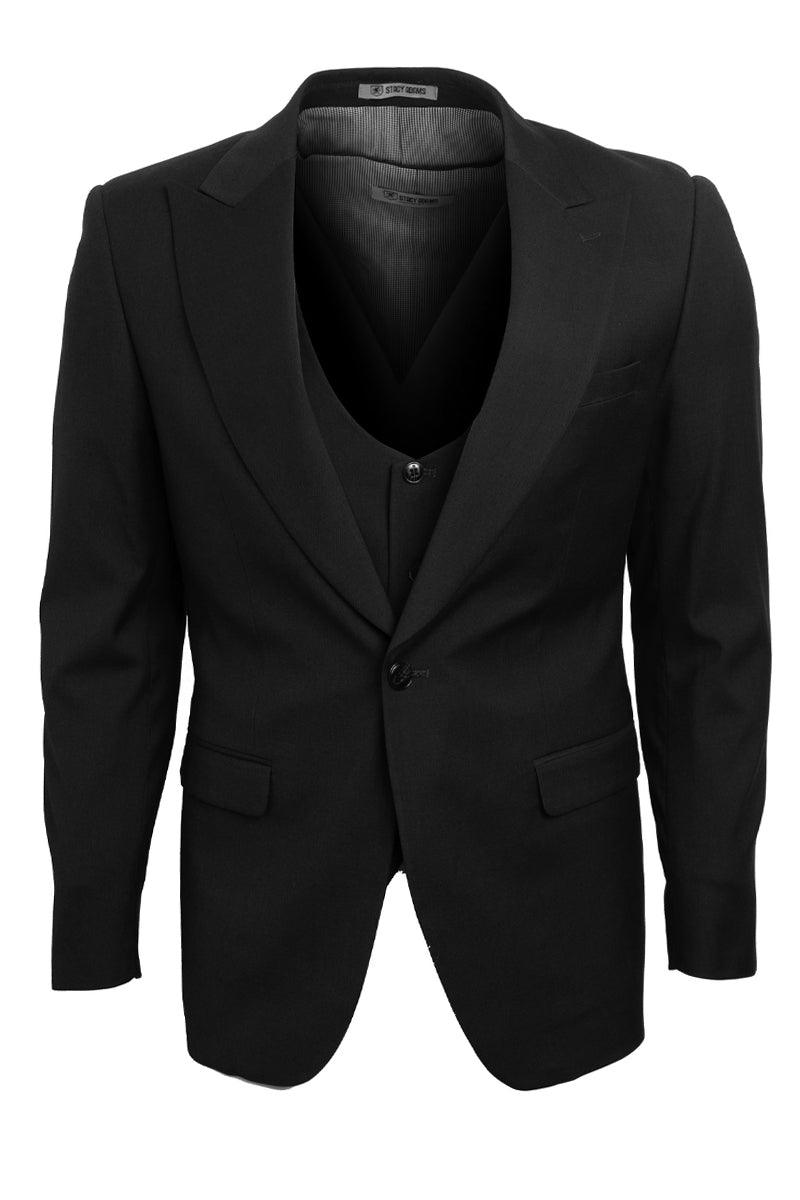 Men's Charcoal Stacy Adams Vested 1-Button Peak Lapel Suit - Elegant Mensattire