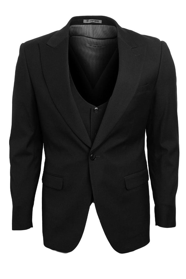 Men's Charcoal Stacy Adams Vested 1-Button Peak Lapel Suit - Elegant Mensattire