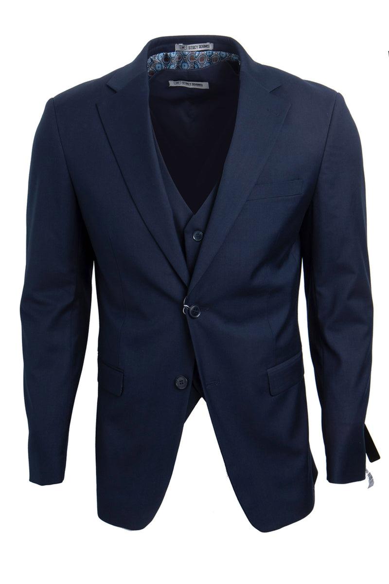 Men's Classic Design Vested Stacy Adams Suit in Navy Blue - Elegant Mensattire