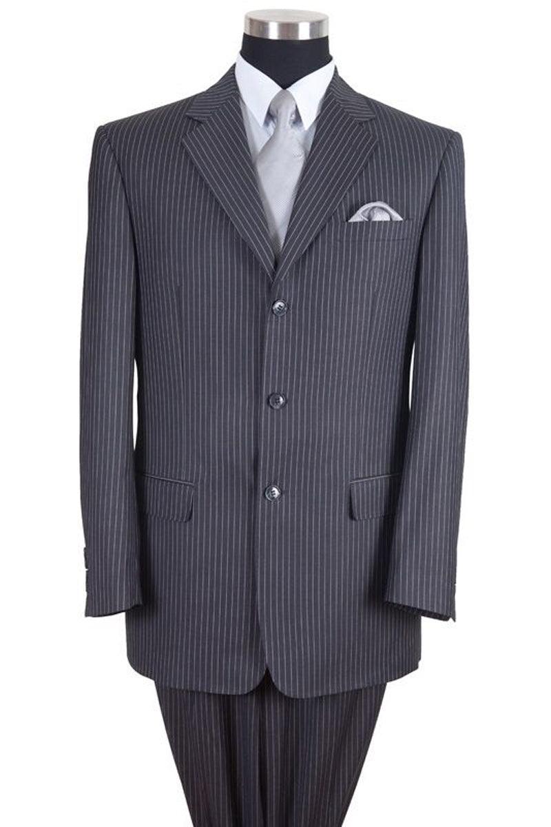 Men's Classic-Fit 3-Button Banker-Style Gray Pinstripe Suit by Fortino Landi - Elegant Mensattire