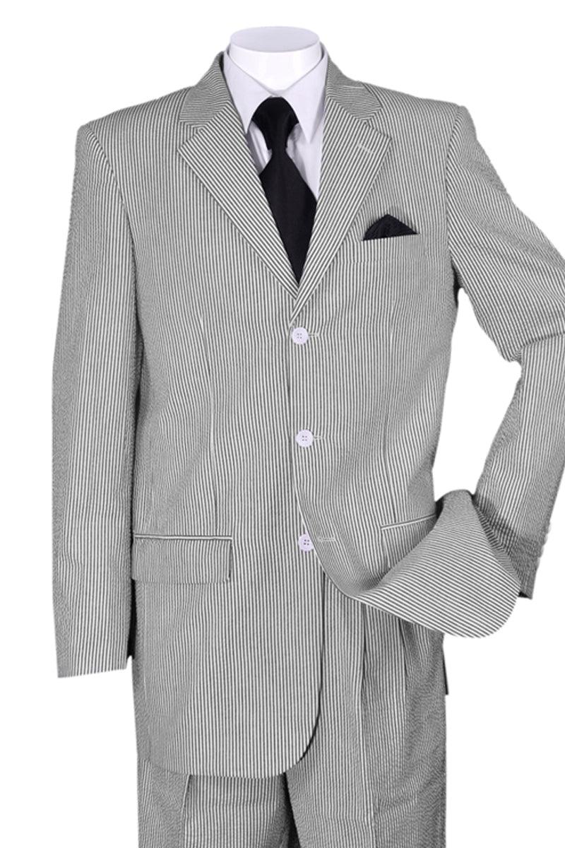 Men's Classic Fit Seersucker 3-Button Suit in Black | Fortino Landi - Elegant Mensattire