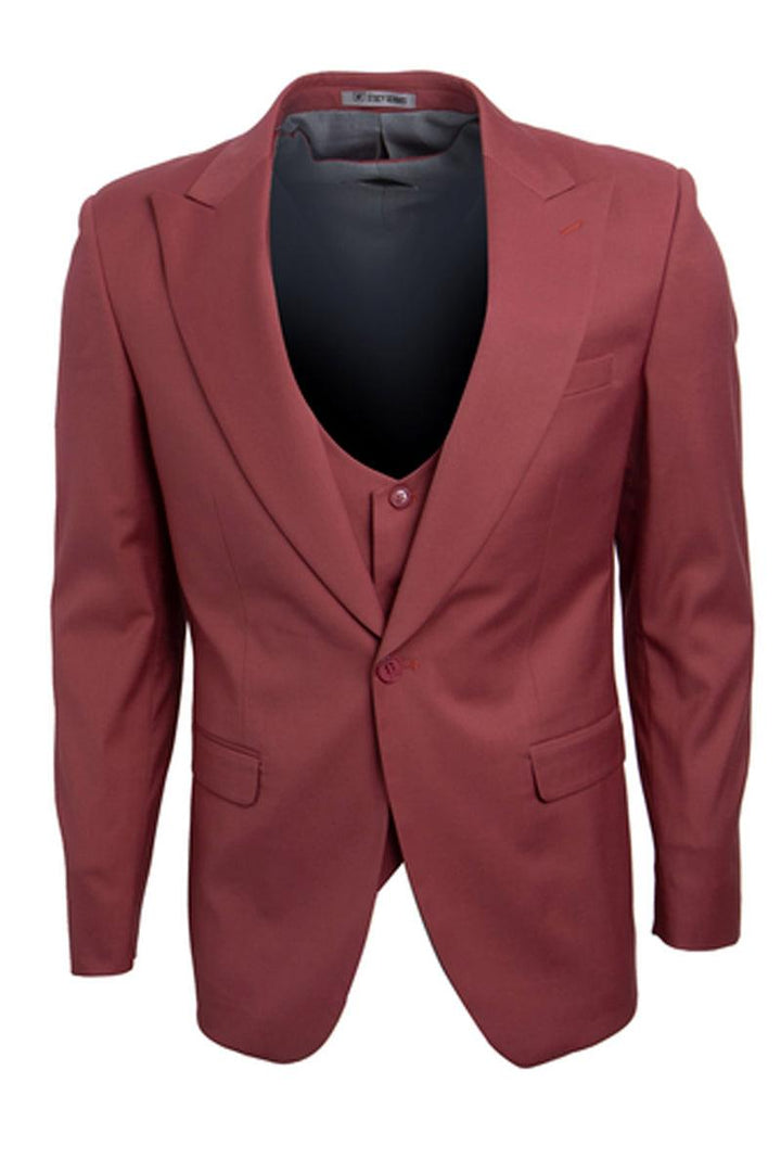 Men's Classy Coral Blush Pink One-Button Vested Peak Lapel Stacy Adams Suit - Elegant Mensattire