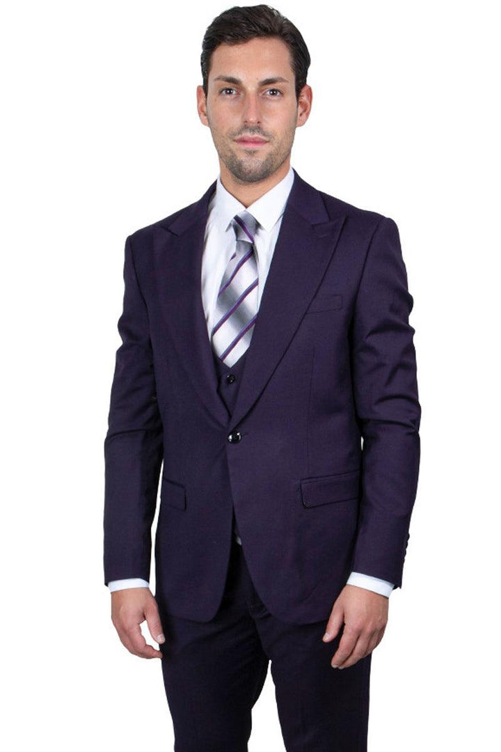 Men's Eggplant Vested Suit | Stacy Adams Peak Lapel 1-Btn - Elegant Mensattire