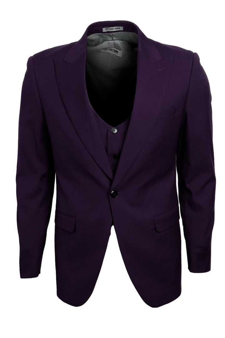 Men's Eggplant Vested Suit | Stacy Adams Peak Lapel 1-Btn - Elegant Mensattire