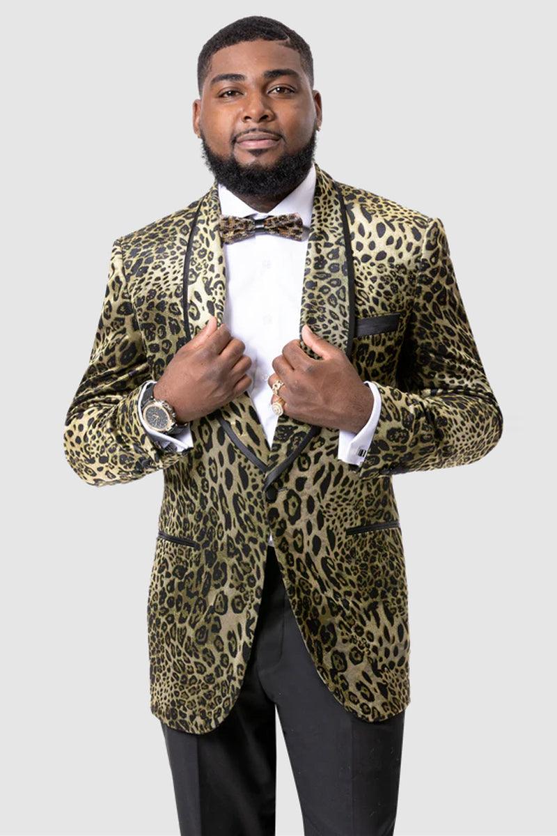 Men's EJ Samuel One-Button Leopard Prom Tuxedo Jacket - Elegant Mensattire