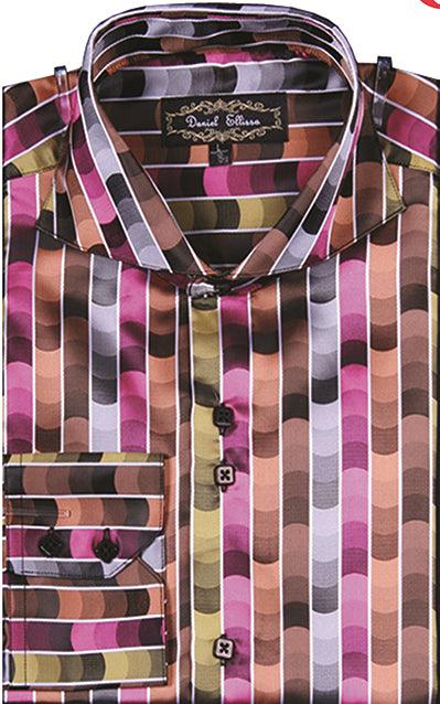 Men's Fucshia Sports Shirt: Daniel Ellissa Regular Fit with Classy Tonal Stripe Pattern - Elegant Mensattire