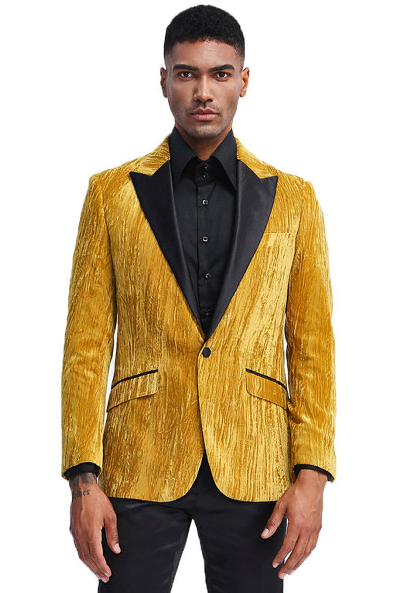 Men's Gold Textured Velvet Prom Tuxedo Jacket by Tazio - Elegant Mensattire