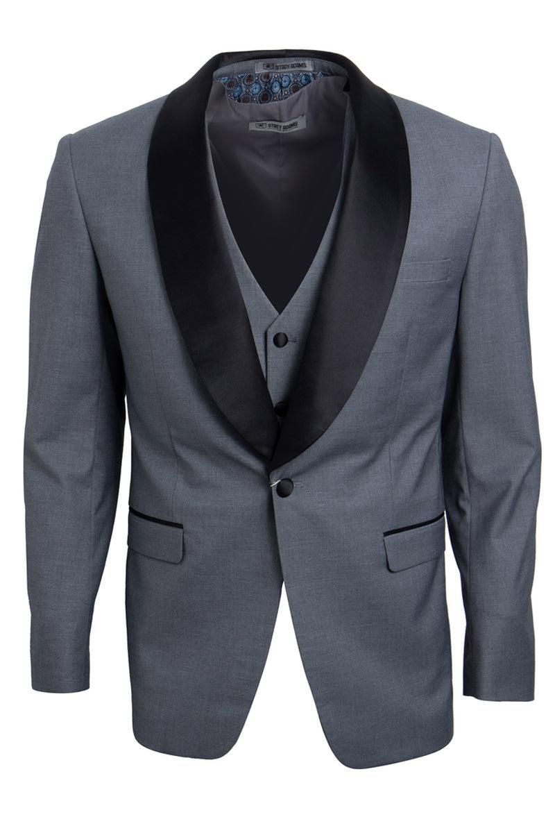 Men's Grey Stacy Adams 1-Button Shawl Lapel Tuxedo Vest - Elegant Mensattire