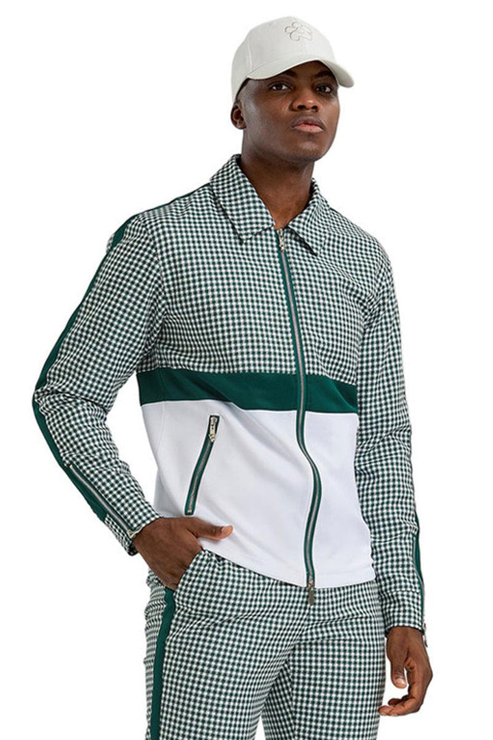 Men's Hunter Green Houndstooth Tazio Suit Jacket & Pant Set for Effortless Style - Elegant Mensattire