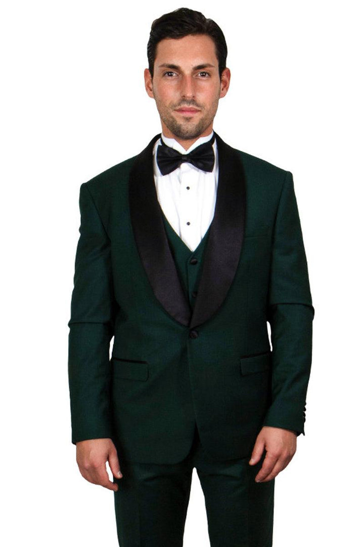 Men's Hunter Green Refined One-Button Shawl Lapel Tuxedo by Stacy Adams - Elegant Mensattire