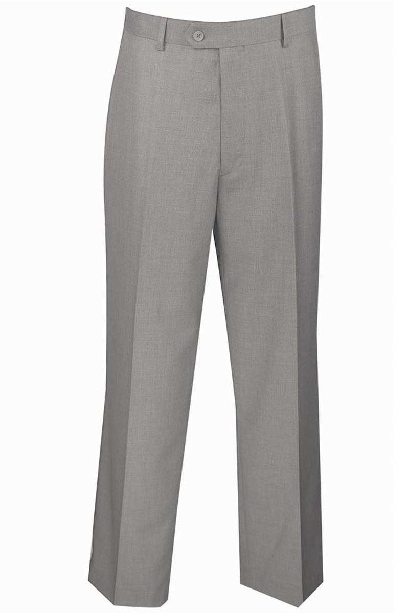 Men's Light Grey Vinci Wool-Feel Dress Pants | Regular Fit, Flat Front - Elegant Mensattire