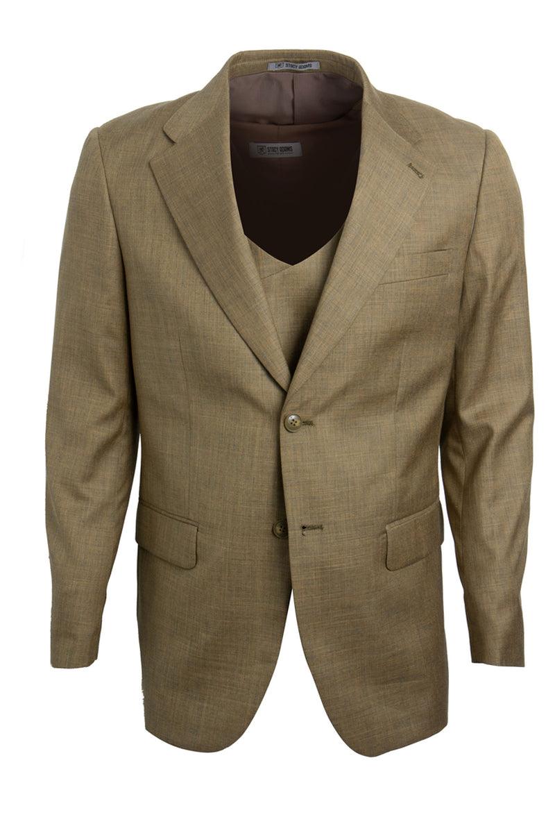 Men's Light Mustard Stacy Adams Sharkskin 2-Btn Vested Suit - Elegant Mensattire