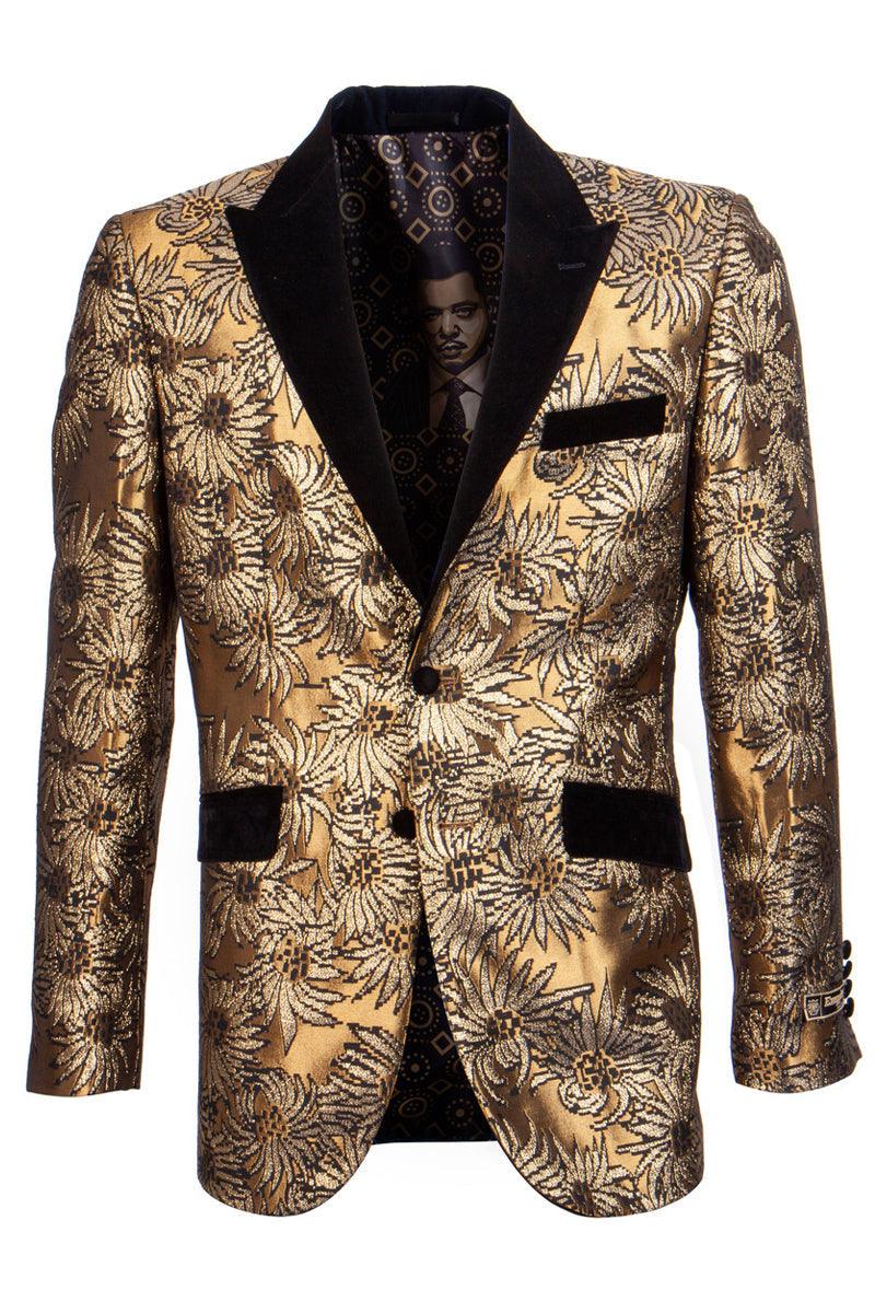 Men's Luxurious Foil Satin Sunflower Tuxedo Jacket in Yellow Gold - Empire - Elegant Mensattire