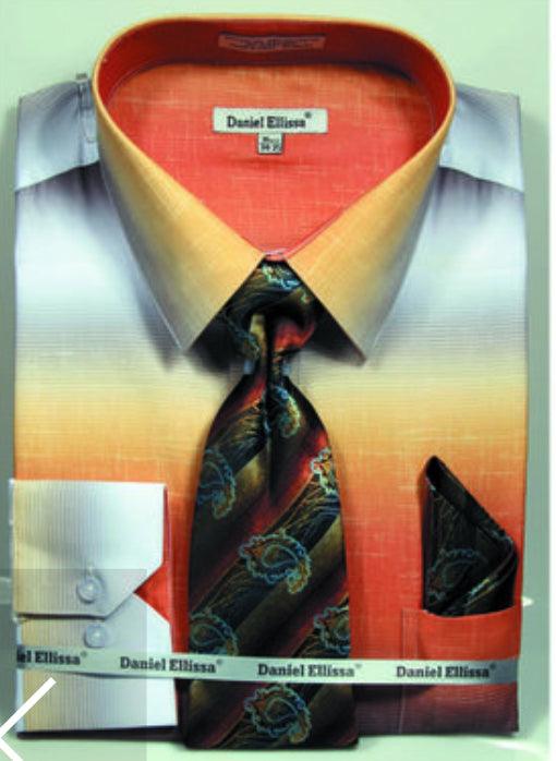 Men's Mustard Multi-Fade Print Dress Shirt & Tie Set | Daniel Ellissa - Elegant Mensattire