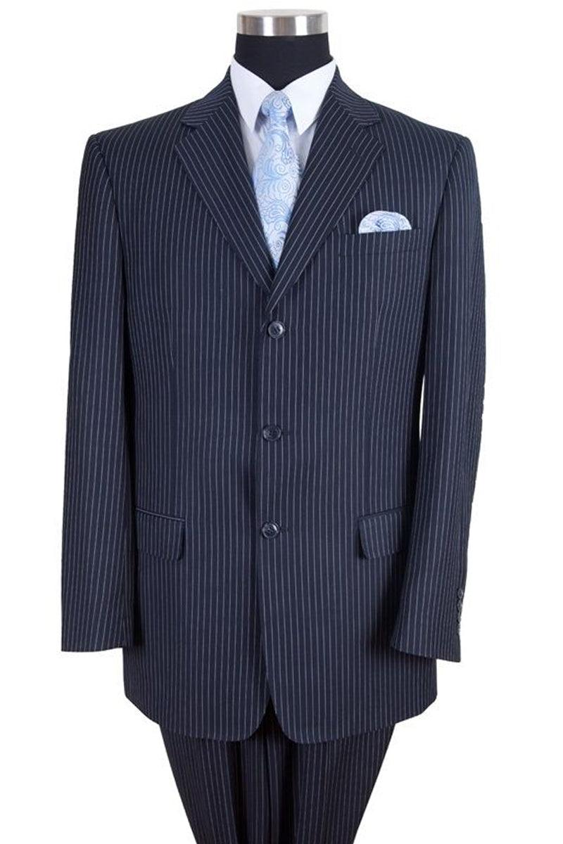 Men's Navy Pinstripe Fortino Landi Suit: 3-Button Classic Fit - Elegant Mensattire