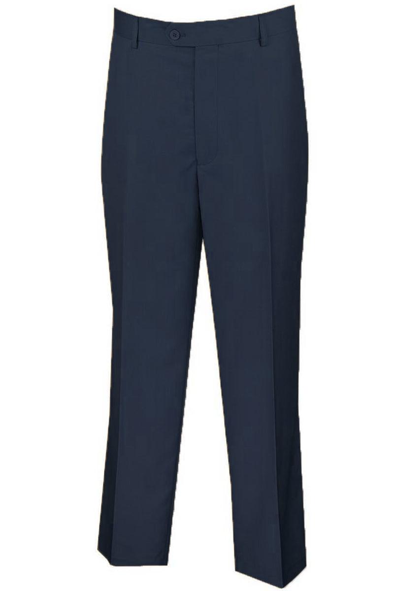 Men's Navy Wool Feel Dress Pants: Vinci Regular Fit Flat Front - Elegant Mensattire