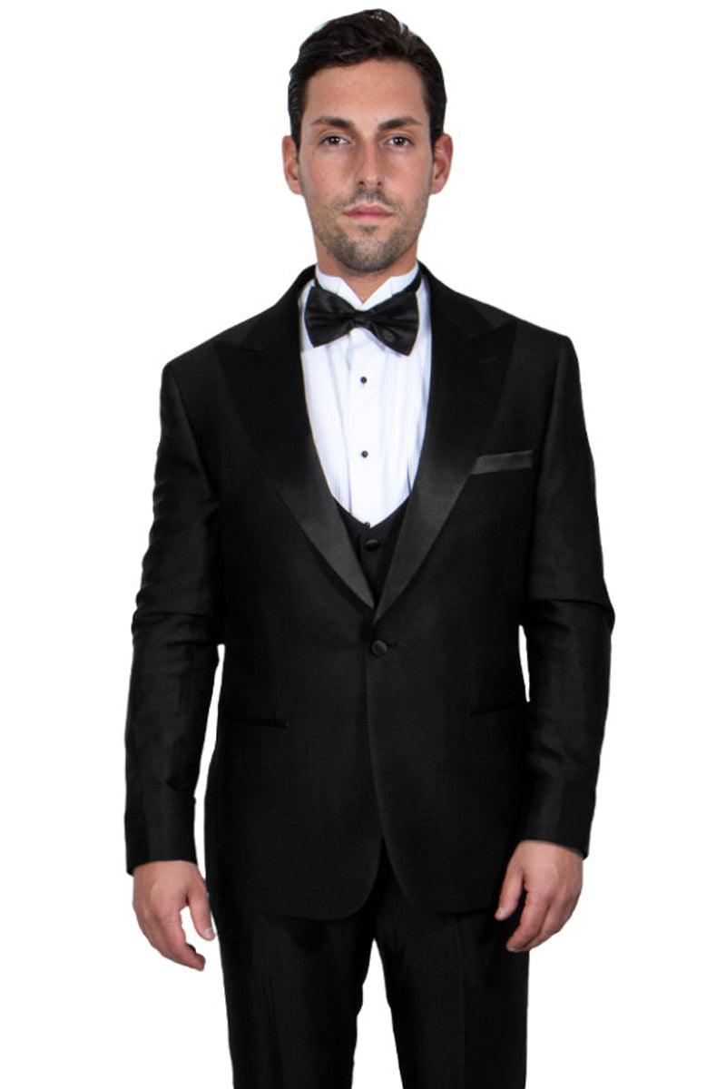 Men's One Button Peak Lapel Tuxedo in Black by Stacy Adams - Elegant Mensattire