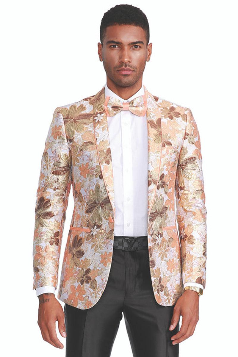 Men's Peach & Orange Tazio Tuxedo Jacket - Slim Fit Paisley Prom Look - Elegant Mensattire