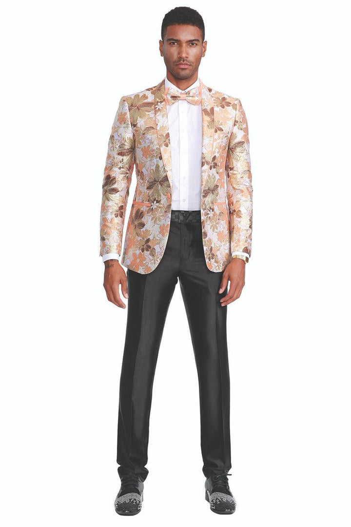 Men's Peach & Orange Tazio Tuxedo Jacket - Slim Fit Paisley Prom Look - Elegant Mensattire