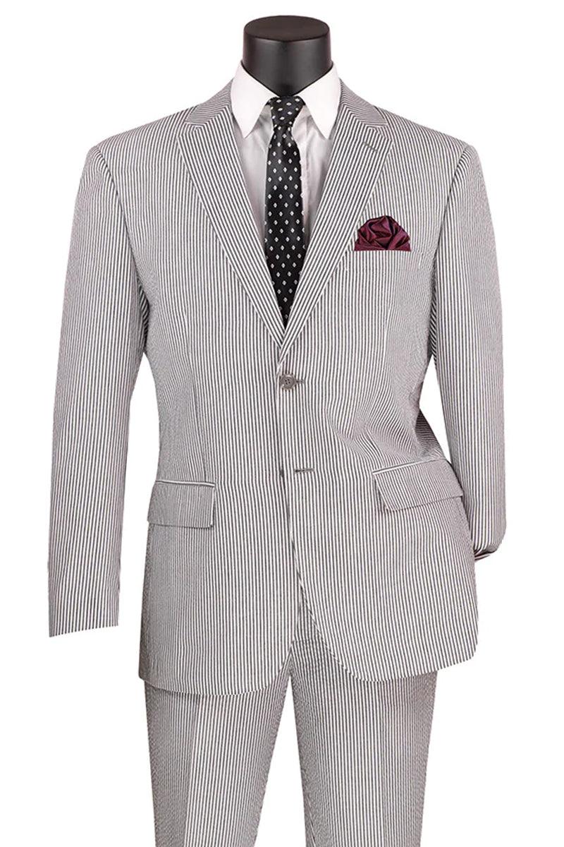 Men's Pinstripe Seersucker Suit | Modern Fit | Vinci Brand | 44L Closeout - Elegant Mensattire