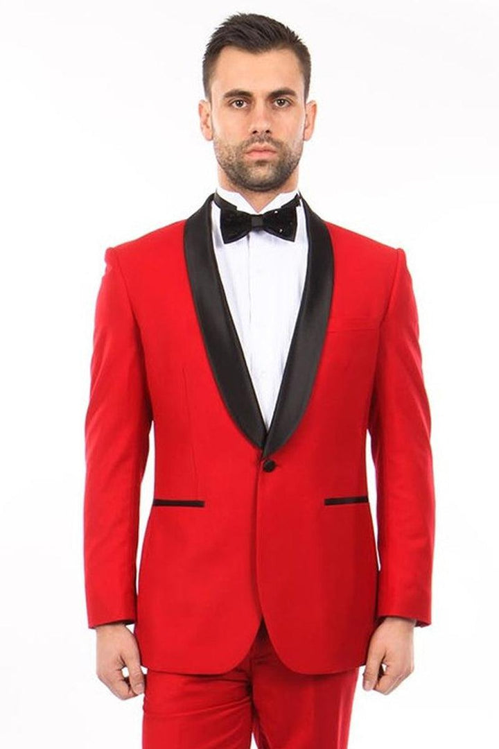 Men's Red Bryan Michaels Slim Fit Shawl Lapel Tuxedo Jacket - Elegant Mensattire