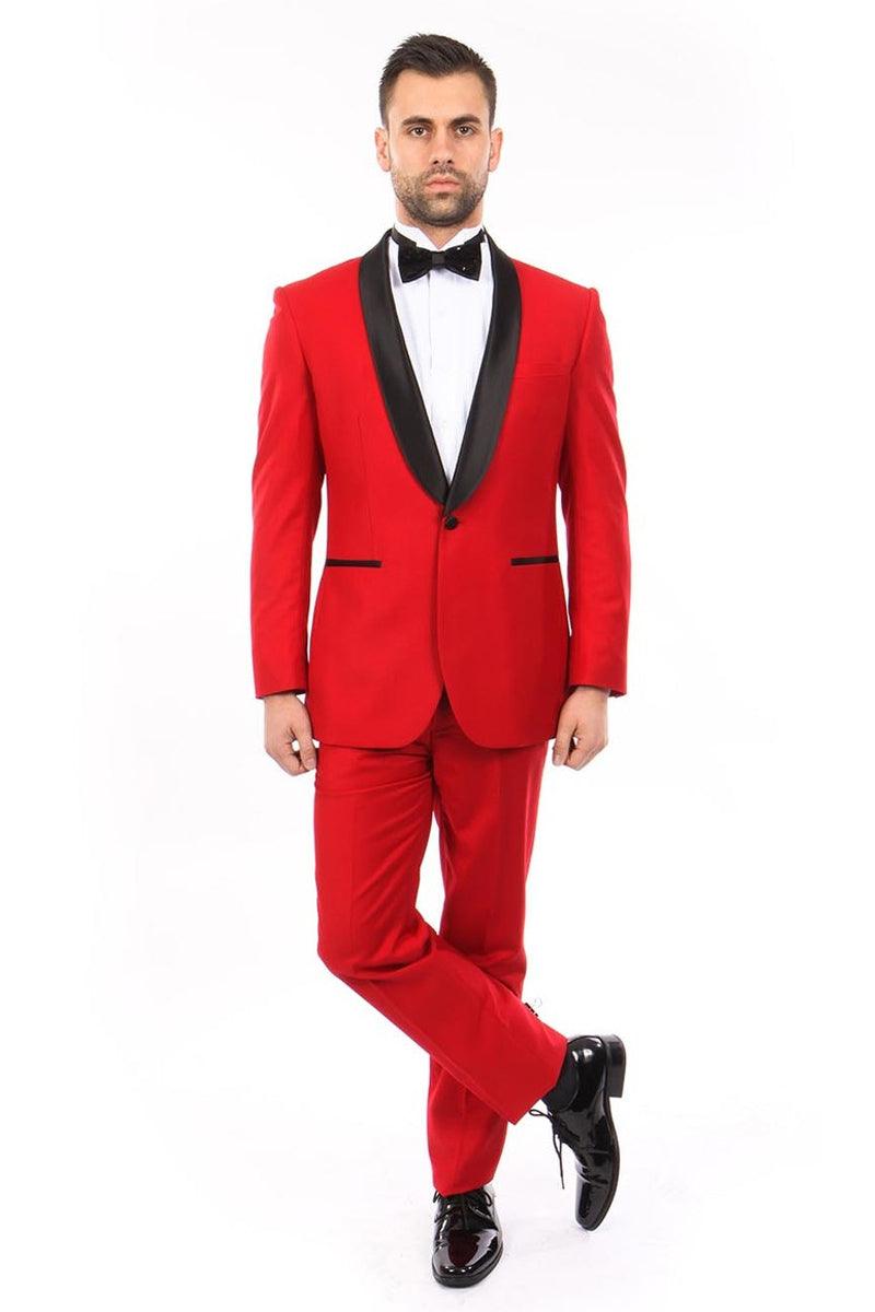 Men's Red Bryan Michaels Slim Fit Shawl Lapel Tuxedo Jacket - Elegant Mensattire