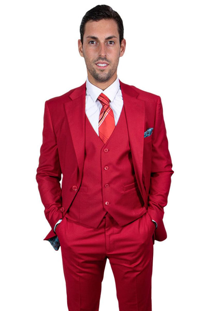 Men's Red Stacy Adams Vested Business Suit - Classy Two-Button Basic - Elegant Mensattire