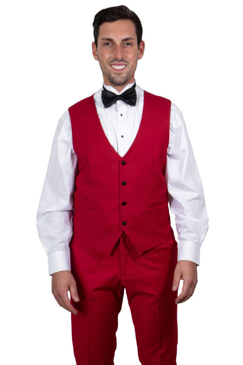 Men's Red Stacy Adams Vested Single-Button Shawl Lapel Tuxedo - Elegant Mensattire