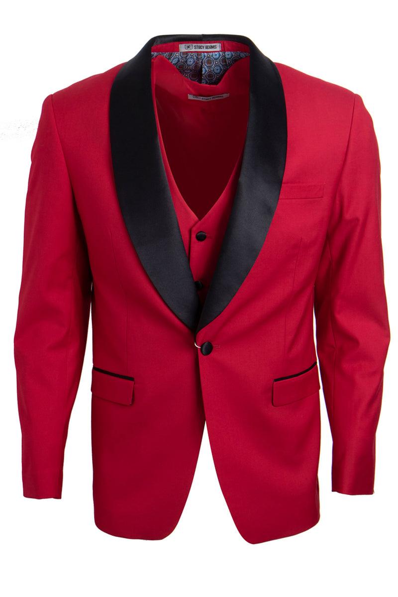 Men's Red Stacy Adams Vested Single-Button Shawl Lapel Tuxedo - Elegant Mensattire