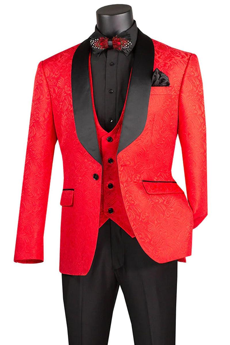 Men's Red Vinci Vested Wedding Tuxedo | Slim Fit Paisley Style - Elegant Mensattire