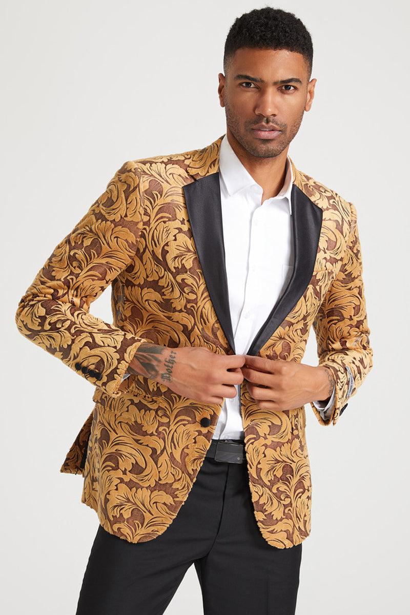 Men's Refined Paisley Velvet Tuxedo Jacket in Gold by Stacy Adams - Elegant Mensattire