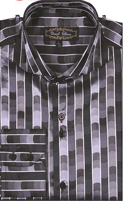 Men's Regular Fit Black Sports Shirt w/ Tonal Stripe Pattern - Daniel Ellissa - Elegant Mensattire