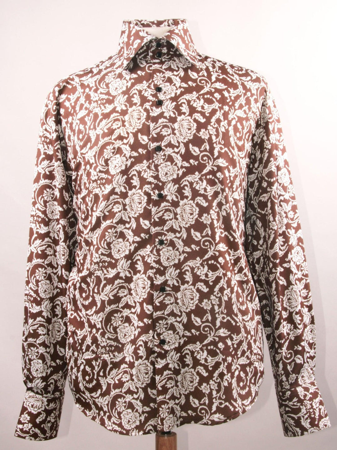 Men's Regular Fit Daniel Ellissa Sports Shirt - Fancy Floral Pattern in Brown & White - Elegant Mensattire