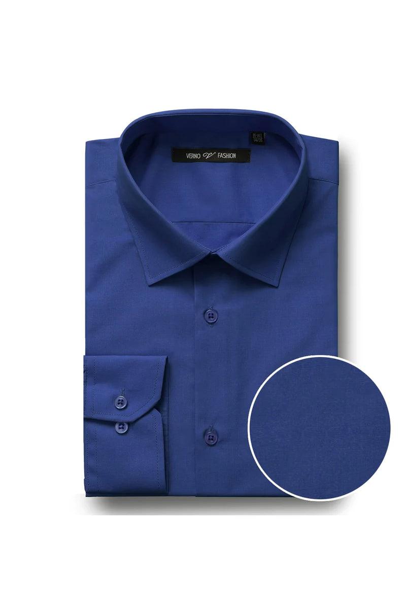 "Men's Royal Blue Classic Fit Spread Collar Dress Shirt by Verno" - Elegant Mensattire