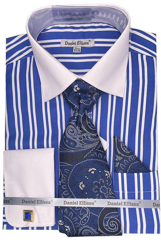 Men's Royal Blue Double Stripe Shirt by Daniel Ellissa - Elegant Mensattire