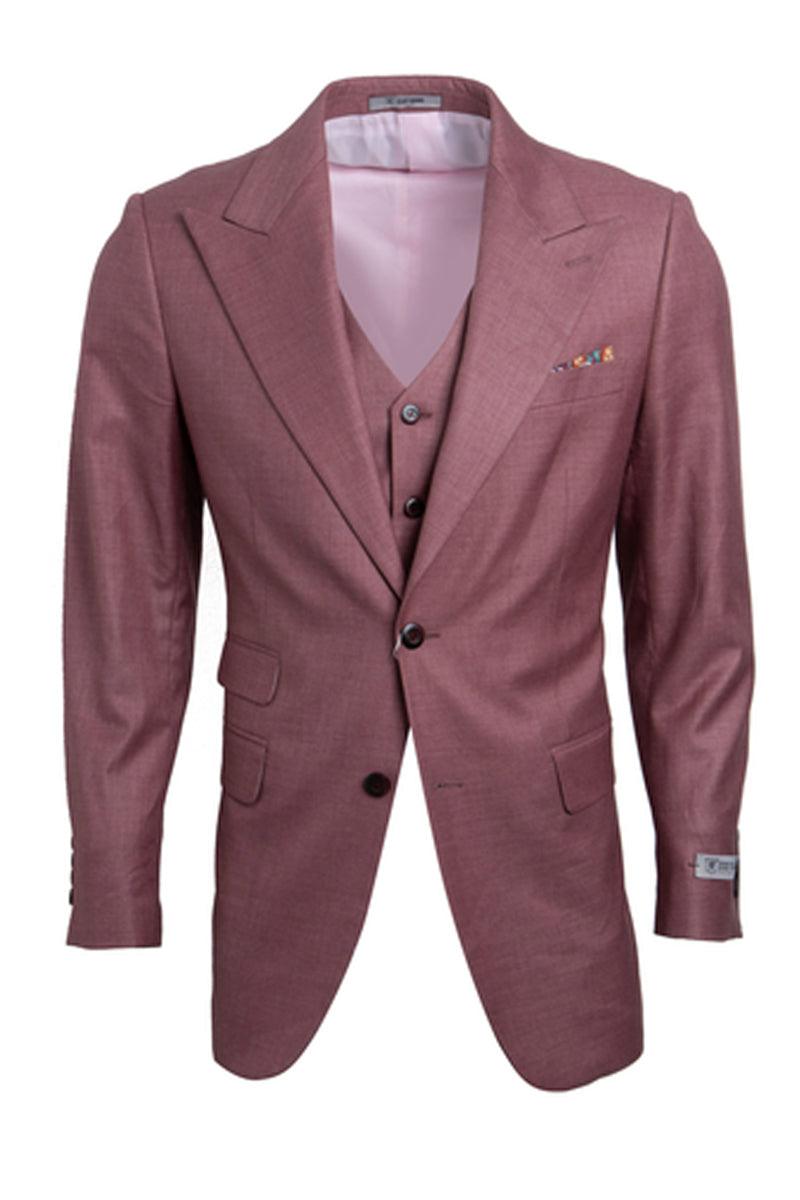 Men's Salmon Pink Peak Lapel One-Button Stacy Adams Sharkskin Suit - Elegant Mensattire