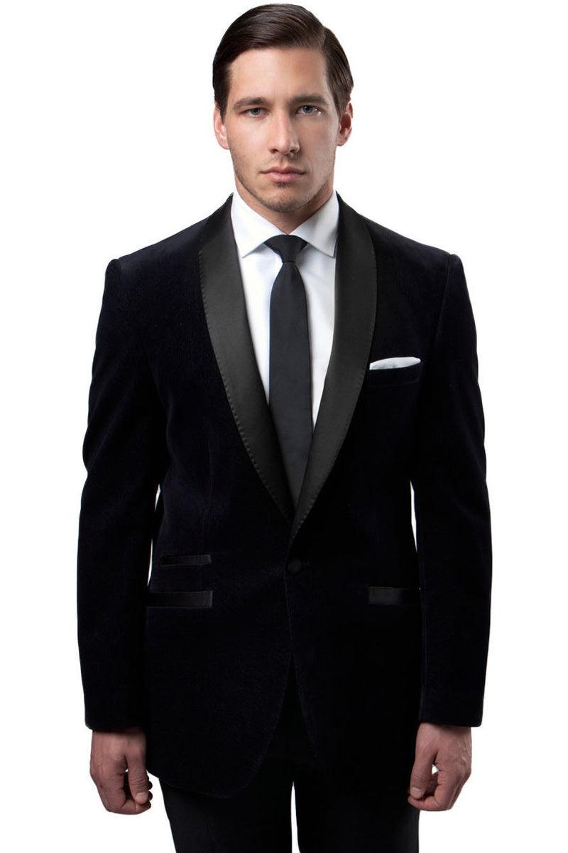 "Men's Sartorial Velvet Tuxedo Jacket in Black by Tazio" - Elegant Mensattire