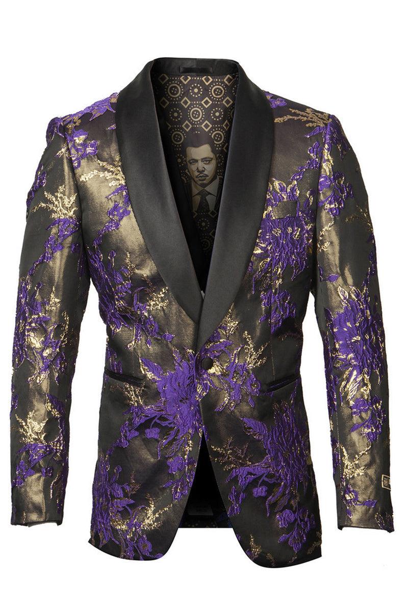 Men's Shiny Satin Paisley Prom Tuxedo Jacket in Purple & Gold | Empire - Elegant Mensattire