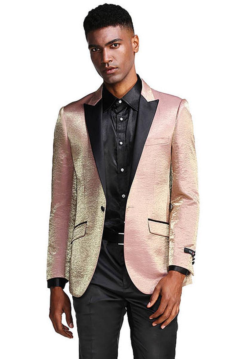 Men's Slim-Fit Rose Gold Satin Tuxedo Jacket by Tazio for Prom & Weddings - Elegant Mensattire