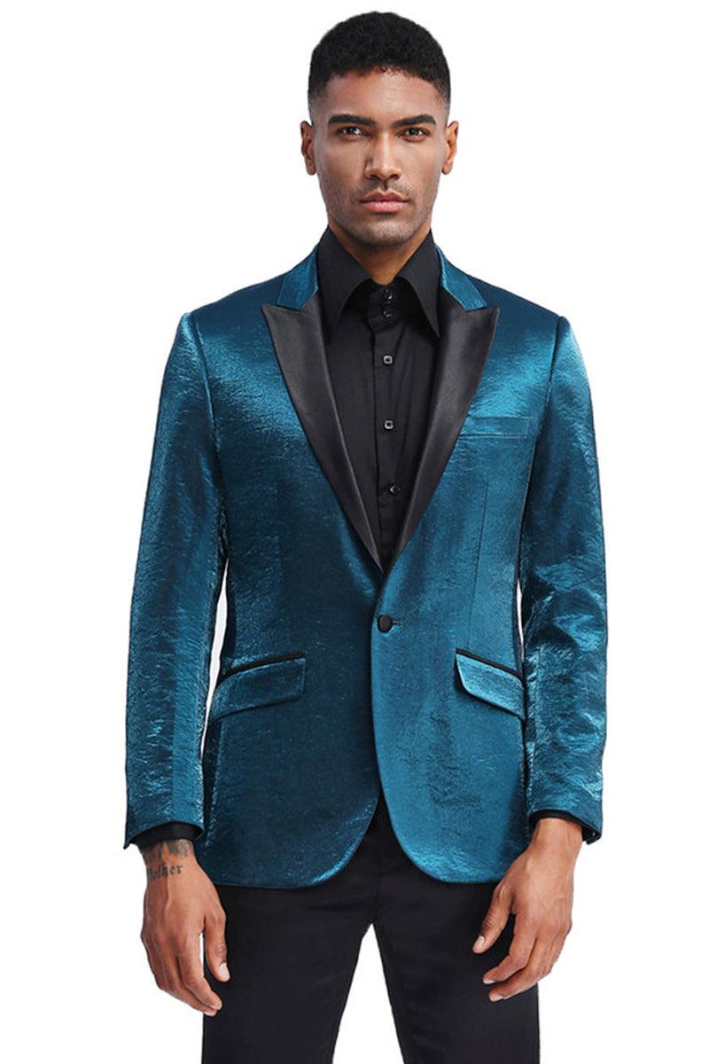 Men's Slim-Fit Turquoise Satin Tuxedo Jacket - Tazio Prom & Wedding - Elegant Mensattire