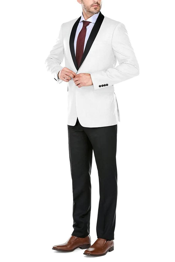 "Men's Slim Fit White Tuxedo with Shawl Collar by Renoir" - Elegant Mensattire